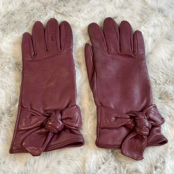 Vintage Gloves Mauve Pink Italian Leather 100% Cashmere Lining Size 6 - Picture 3 of 14